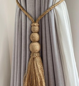 Triple Sphere Jute Curtain Tie Back, Natural Jute Tie Back, Bohemian Tie Back, Coastal Tie Back - Product Image 2