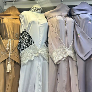 Oferta de Verano: Abaya Modesta de Dubái con Cuentas y Lentejuelas, Manga Larga, Tradicional Musulmana, Hecha a Mano, para Boda, de Poliéster Transpirable, Cuello en V - Product Image 1
