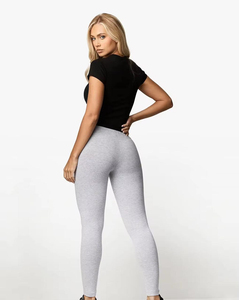 Leggings de yoga taille haute gris uni sans couture avec taille élastique pour la gym - Product Image 2