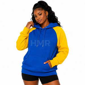 Sweat-shirt à capuche en polaire HMR Sorority Sisterhood, bleu et jaune, avec poches, style décontracté pour l'automne - Product Image 1