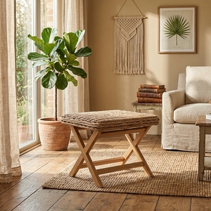 New Modern Minimalist Folding <b>Garden</b> Chairs Teak Wood Woven Rattan Outdoor <b>Stool</b> Footrest Portable Patio Home Furniture Box - Product Image 3