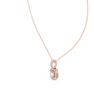 Pendentif halo en or rose 10 carats avec diamant de laboratoire taille émeraude de luxe pour femme - Product Image 3