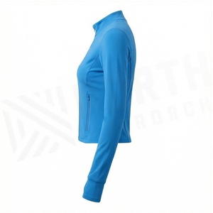 Blue Full Sleeve Zipper Front <b>Yoga</b> <b>Jacket</b> Solid Color Breathable Spandex Polyester Women's Sportswear - Product Image 3
