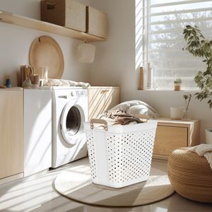 Cesto per biancheria bianco da 2 bushel, flessibile, rettangolare, decorativo - Product Image 2