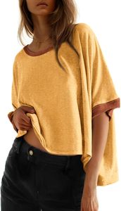 Camiseta de Manga Corta con Cuello Redondo Extra Grande para Mujer, 100% Algodón, Color Sólido, Corte Holgado, Estilo Tejido, para Primavera y Verano - Product Image 3