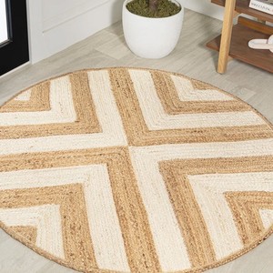 Tapis rond en jute Chevron, blanc naturel, tissage plat, antidérapant, décoration moderne pour salon - Product Image 2
