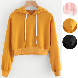 Sweat-shirt à capuche court rouge pour femme, manches longues, couleur unie, pull en coton tricoté pour l'automne - Product Image 4