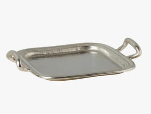 Plateau de service rectangulaire en métal argenté de luxe personnalisé, plateau décoratif en aluminium moulé pour table, plateau de rangement avec poignées - Product Image 1