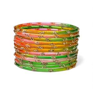 Premium Raindrop Kashmiri Gold Plated Trendy Multicolour Glass & Pearl Colourful <b>Bangle</b> Set Traditional Wedding Wholesale Bulk - Product Image 4