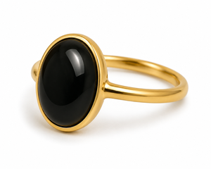 Anillo de Ónix Negro Natural Ha Gems para Mujer, Plata de Ley con Baño de Oro, Gema Ovalada Hecha a Mano, Joyería Moderna y Elegante - Product Image 2