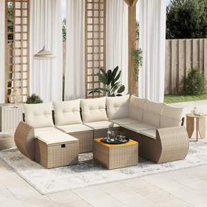Set Divano da Giardino in Rattan PE Beige con Acciaio Verniciato a Polvere e Legno di Acacia, Arredamento da Esterno di Alta Qualità - Product Image 1
