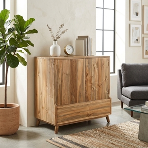 Modern Solid Wood <b>Storage</b> Cabinet Elegant 2 Door Accent Cabinet Furniture With Bottom <b>Drawer</b> For Rustic Living Room Setup Design - Product Image 5
