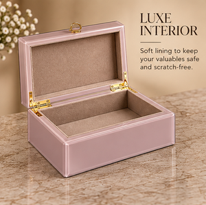 Boîte de rangement pour bijoux en verre rose poudré avec poignée à clé dorée, finition brillante, doublure douce, organisateur décoratif pour souvenirs et articles de toilette - Product Image 4