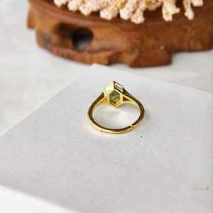 Bague ajustable en argent sterling 925 plaqué or 14 carats avec agate mousse, pierre précieuse naturelle, bijou fait main pour femme, cadeau - Product Image 2