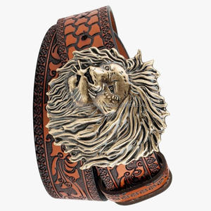 เข็มขัดหนังสไตล์คาวบอยสำหรับผู้ชาย พร้อมหัวสิงโต 3 มิติ ลายนูนแบบวินเทจ - Product Image 1