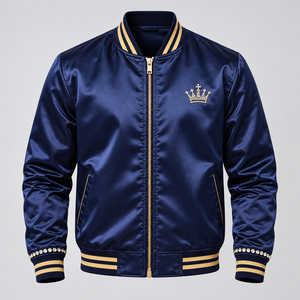 Chaqueta de Satén con Pedrería para Hombre, Chaqueta Bomber Elegante con Cristales Brillantes y Cremallera Dorada, Moda Urbana Moderna y Ligera - Product Image 1