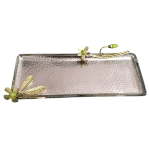 Fabulous Designer <b>Table</b> Tray Gold Metal Hammered With Floral Handle Home Kitchen Dining Decorative Snacks Serving Tray <b>Display</b> - Product Image 5