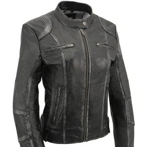 Veste en cuir style plongée en peau de mouton noire pour femme 2025 – Tenue tendance pour moto et course automobile - Product Image 4