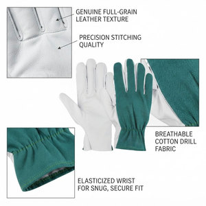 Cotton Work <b>Gloves</b> Green White Smooth Fingertips Anti-Slip Elastic Cuff Heat Resistant Durable General Purpose Safety <b>Gloves</b> - Product Image 5