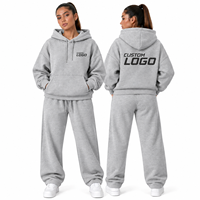 Ensemble de survêtement de luxe pour femmes, hiver, couleur unie, coton, logo personnalisé, sweat-shirt oversize et pantalon de jogging, deux pièces
