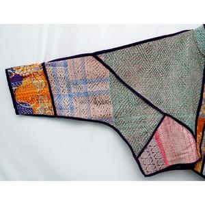 <b>ART</b>&<b>ART</b> Indian Handmade Vintage Kantha Jacket-Designer Boho Hippie Mandarin Collar Hand Quilted Patchwork 100% Cotton - Product Image 2