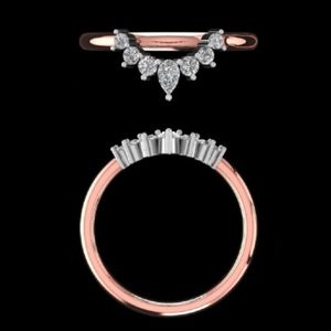 Anillo de Boda de Oro Rosa con Diamantes Curvos, Anillo de Tiara con Racimo de Peras y Redondos, Anillo Apilable con Contorno Chevron, Joyería Nupcial para Mujer - Product Image 2