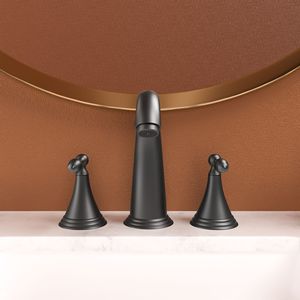 Rubinetto da Bagno Nero Opaco a 2 Maniglie con 3 Fori, Rubinetto per Lavabo con Scarico Pop-Up e 2 Linee di Alimentazione dell'Acqua - Product Image 1