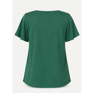 Camiseta de Mujer, Cuello Cuadrado, Manga Corta, Corte Holgado, Color Verde Bosque, WTS-0103 - Product Image 2