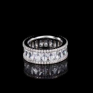 Lab Grown Diamond Baguette Eternity Band 925 <b>Silver</b> Gold Tone <b>Ring</b> <b>Mens</b> Womens Luxury Iced Wedding Anniversary Statement <b>Ring</b> - Product Image 4