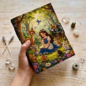 Woodland Forest Girl Leather Journal Handmade Vintage <b>Notebook</b> Animal Fantasy Diary Metal <b>Lock</b> Writing Gift - Product Image 5