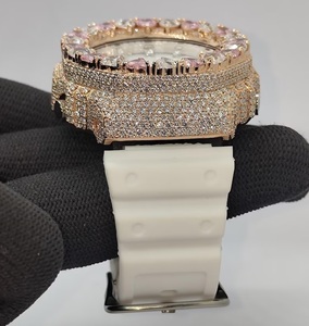 Montre de luxe pour homme, style hip-hop, avec cœur rose serti de pierres, en acier inoxydable plaqué or rose, cadran en verre, avec moissanite - Product Image 2