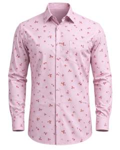 Chemise habillée rose à imprimé floral personnalisée pour homme, coupe ajustée, boutonnée, manches longues, décontractée, pour soirée, en mélange de coton, personnalisable OEM ODM, haut de gamme - Product Image 1