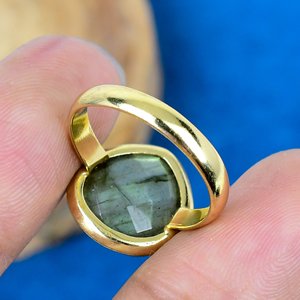 Natural <b>Labradorite</b> Heart Shape Gemstone <b>Ring</b> 18k Gold Micron Over 925 Sterling Silver - Product Image 4
