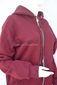 เสื้อฮู้ดซิปเต็มตัวสีเบอร์กันดีสำหรับผู้หญิง ผ้าฝ้ายออร์แกนิก 100% เนื้อผ้าฟลีซ ระบายอากาศได้ดี สวมใส่สบาย ทรงปกติ สีพื้น เสื้อฮู้ดมีฮู้ดสำหรับฤดูใบไม้ร่วง - Product Image 3
