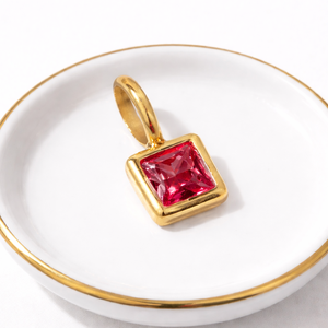 <b>Ruby</b> Quartz Square Pendant Gold Plated Bezel Set Simple Minimalist Gemstone <b>Necklace</b> Handmade Jewelry Gift - Product Image 1