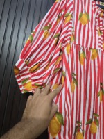 Robe longue en coton à rayures rouges et blanches avec imprimé citron, manches longues, respirante, style club, pour adulte