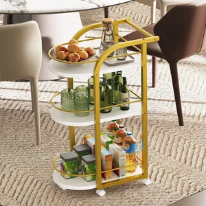 Modern Metal Ceramic Eco-Friendly Kitchen Trolley Cart White Shelves Yellow <b>Frame</b> Design Durable Storage Dining Room Living Room - Product Image 5