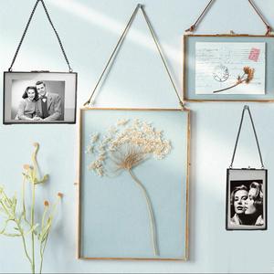 Home Decor Glass & Metal Hanging Picture <b>Frame</b> for <b>Wall</b> Decoration, with 2 Sides Glass 7 Inches (Golden) Decorative - Product Image 2