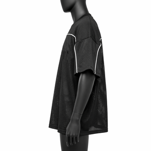 Lightweight Breathable V-Neck with White Stripe Piping Custom Black High Quality 100% <b>Polyester</b> Mesh Boxy Fit Sports Jersey - Product Image 2