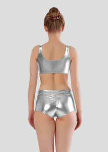 Shorts Casuales de Mujer con Cintura Elástica, Cordón Metálico, Tallas Grandes, con Lentejuelas, Recubrimiento de PU y Tela con Memoria - Product Image 3