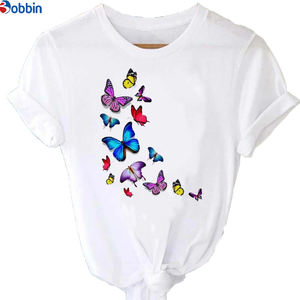 T-shirt ample et respirant pour femme, style doux, imprimé rose et papillon, manches courtes, motif graphique, grandes tailles - Product Image 5