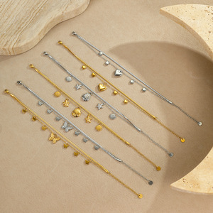 Ocean Theme Trendy 18k Gold Plated Zircon Stainless Steel <b>Beach</b> Charm Anklet for Gift - Product Image 2