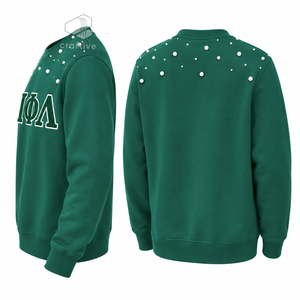 Sweat-shirt pour femme Iota Phi Lambda orné de perles, lettres grecques brodées, col rond, manches longues, pull décontracté pour sororité - Product Image 3