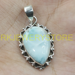 จี้ลาริมาร์ธรรมชาติ เงินแท้ 925 ทำมือ รูปทรงหยดน้ำ เครื่องประดับดีไซน์โบโฮ ของขวัญสำหรับผู้หญิง หินจากมหาสมุทร - Product Image 3