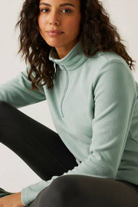 Sudadera de golf para mujer de forro polar verde claro con media cremallera, manga larga, cuello alto, informal, para otoño - Product Image 3