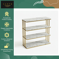Meilleure étagère console en marbre à trois niveaux, faite à la main, design moderne, avec cadre en métal doré, autoportante, pour rangement et présentation au sol, élégante pour la maison