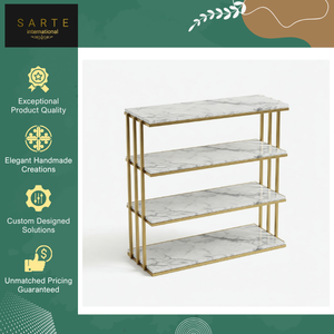 Best Handmade High Modern Three-Layer Marble Console <b>Shelf</b> Gold Metal Frame Freestanding Floor Display Storage Elegant Living - Product Image 2