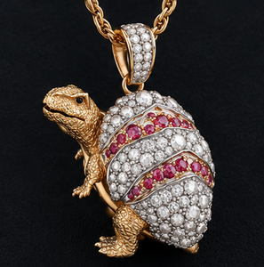 Colgante de Tortuga Chapado en Oro con Diamantes de Imitación, Amuleto de Concha, Joyería Animal, Regalo - Product Image 1