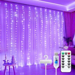 Halloween Purple 300 LED Dimmable Fairy Curtain <b>Lights</b> 8 Modes Remote Timer USB Powered <b>String</b> <b>Lights</b> for Party Decorations - Product Image 1