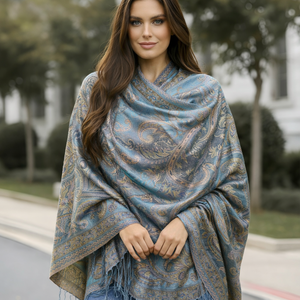 2023 Latest Collection Light Colored Handmade Twill Silk Jamavar Pashmina Antique Yarn Dyed Long Scarf Tassels Autumn Women - Product Image 1